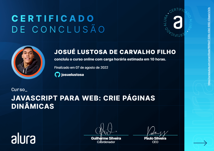 Certificado Formação JavaScript para Front-end